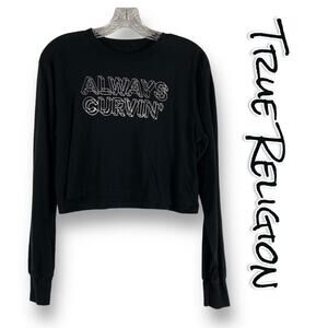 True Religion Always Curvin Black Crop T-shirt Womens Size Small